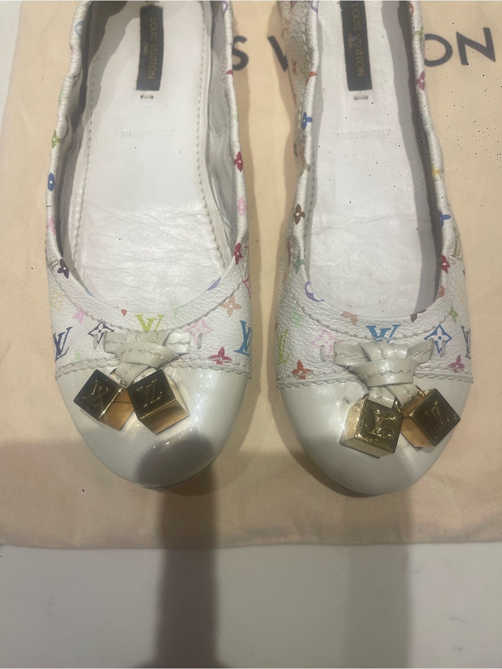 Louis Vuitton Takashi Murakami Multicolor White Ballet Flats Shoes 37.5 Rare Aut